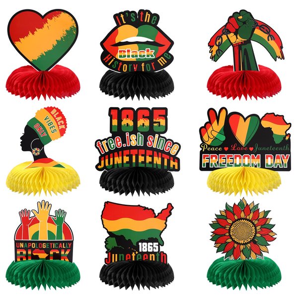 9 Pcs Happy Juneteenth Day Party Decorations Freedom Day Juneteenth Honeycomb Centerpieces Black Americans Independence 1865 Table Decorations Black History Party Decorations