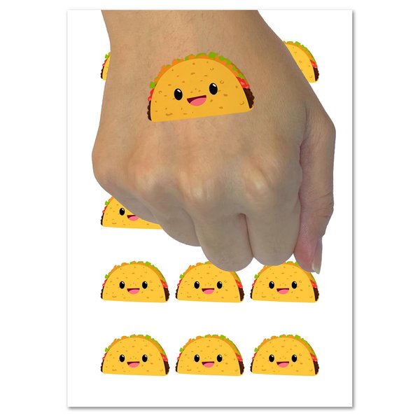 Happy Taco Doodle Temporary Tattoo Water Resistant Fake Body Art Set Collection - 54 1" Tattoos (1 Sheet)