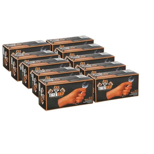 DENCO DISTRIBUTING, INC. Tiger Grip Nitrile Gloves - Hi Vis Orange - 7mil - Textured - Powder & Latex Free - Case of 10 Boxes (XXL)