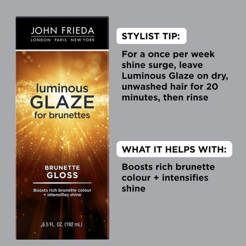 John Frieda Brilliant Brunette Luminous Hair Glaze, Color Enhancing Glaze, Designed to Fill Damaged Areas for Smooth, Glossy Brown Color, 6.5 oz (Pack of 2)