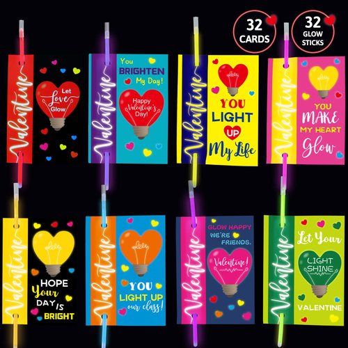 ceiba tree Valentines Day Cards with 32 Glow Sticks Kids Valentine Exchange Classroom School Party Favors Supplies