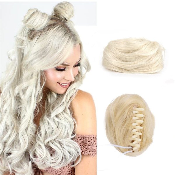 2Pcs Mini Claw Fake Space Hair Bun Clip in Messy Bun Synthetic Hair Chignon Donut Hair Bun Extensions Wig Accessory Ponytail Updo Hair Pieces for Women Girls and Kids (#60)