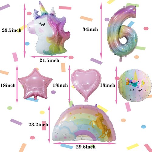 Unicorn Balloons Unicorn Birthday Party Decorations for Girls with Heart Star Rainbow Balloons Wedding Baby Shower Unicorn Party Supplies (Number 6)