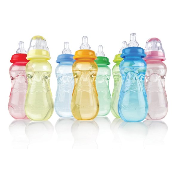 Nuby Non-Drip Standard Neck Bottles, 10 Ounce, Colors May Vary, 3 Count (Pack of 1)