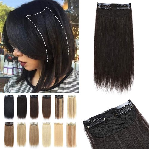 S-noilite Short Hair Extensions Clip in Human Hair 2PCS 2 Clips Clip in Hairpieces Remy Hair For Women with Short Hair Adding Hair Volume 8 Inch Natural Black