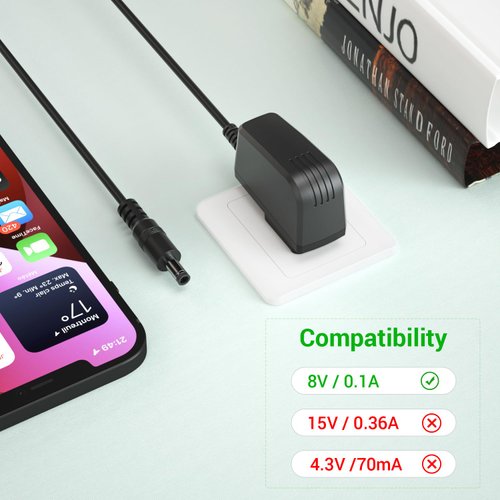 8V Shaver Charger Replacement Compatible with Philips HQ840 Norelco Multigroom Series 3000 MG3750 MG3750/50 MG3750/10 MG3750/60 MG3760 MG3760/50 Power Supply Cord Battery Charger (8V 100mA)