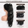 Aida ble Drawstring Ponytail Extension 24 Inch Pony Tails Hair Extensions Long Curly Wavy Black Ponytail Hair Extension Natural Synthetic Ponytail Hair Pieces for Women (Black)