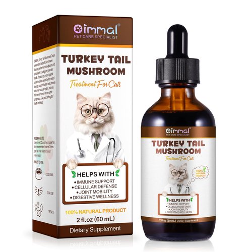 Mushroom Drops for Cats, Natural Cat Immmune Mushroom Liquid Drop with Turkey Tail Mushroom Extract for Immune Support, Digestive & Joint Mobility, Pet Mushroom Herbal Supplement - 2 fl oz (60 ml)
