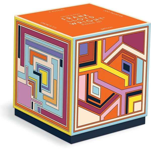 Galison Frank Lloyd Wright Textile – 4 200-Piece Puzzles Block Set with Iconic Geometric Illustrations for Coffee Table Amusement and Décor