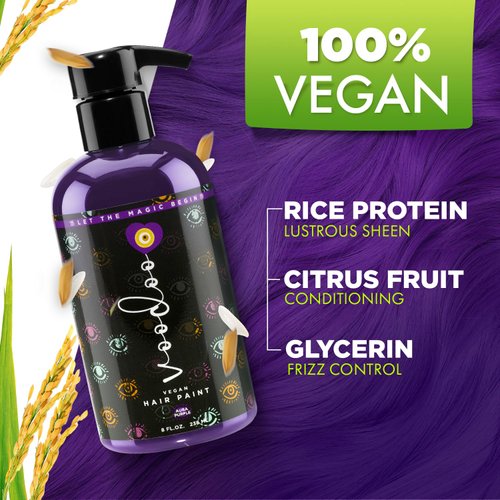 MOEHAIR VOODOO Purple Hair Paint (Aura), 8 Oz | Vegan & Cruelty-Free Purple Hair Dye | Ammonia, Sulfate & Paraben-Free | Vivid & Bright Intermixable Temporary Hair Color