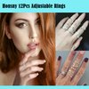 Honsny 12PCS Adjustable Knuckle Rings for Women, 14K Simple Gold Stacking Rings Pack, Open Knot Wave Star Moon Dainty Thumb Ring, Cute Silver Rings Set for Teen Girls