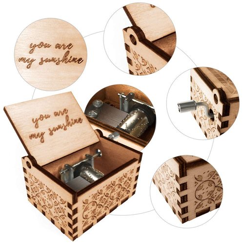 Ucuber You are My Sunshine Music Box, Wood Laser Engraved Vintage Cute Mini Size Box Best Gift for Wife, Daughter, Dad, Mom, Wedding Anniversary/Birthday/Christmas/Valentine's Day