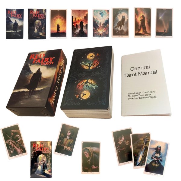 Tarot Deck Card | 78-Pack Red Fairy Tarot | Anti Fade English Version Standard Fortune Telling Tarot Cards | Red Fairy Tarot Decks Divination Tools for Parties Games, Family Gatherings