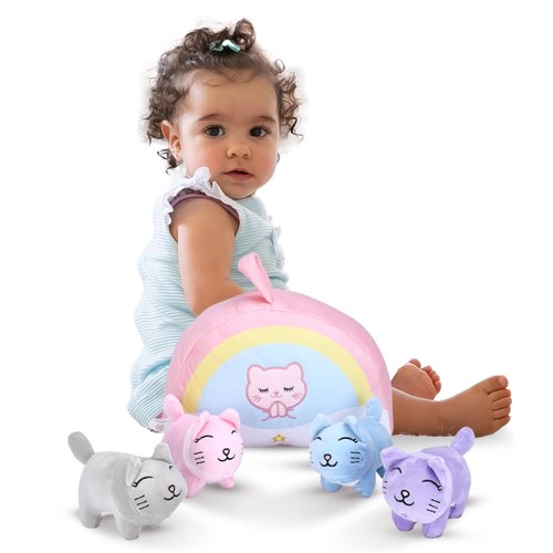 Wonder Products | Set of 5 Mini Cat Stuffed - Plush Kittens with Rainbow Bag - Baby Kitten Stuffed Toys - Soft Kitty Toys - Ideal for Decorating and On-The-Go Fun (Multi-Colored)