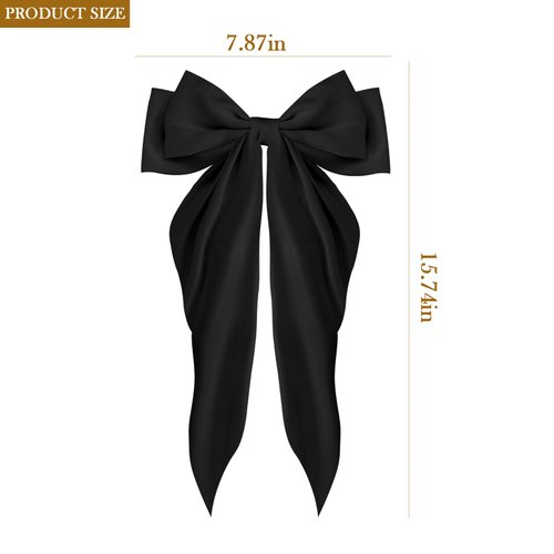 Hair Bows for Women Girls, 3 Pcs Red, White, Black Silky Satin Hair Bow Barrettes Long Tail Hair Ribbon Accessories