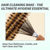 2 Pack Hair Brush Cleaner Tool Cleaning Comb Brushes for Hairbrush Easy Clean Solution with Metal Rake Wooden Handle for Home and Salon Use (Handle with Groove)