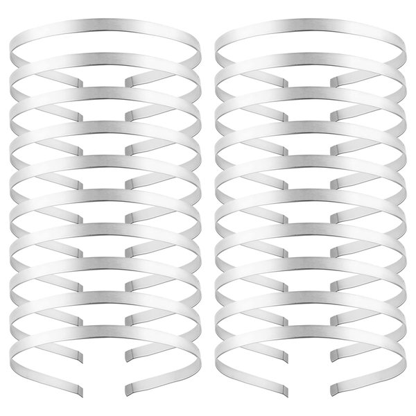 Lawie 20 Pack Bulk 7 MM Thin Silver Black Plain Blank Hard Wire Metal Headbands Base Hair Bands Clasps Tiara DIY Crafting Accessories for Women (Silver)