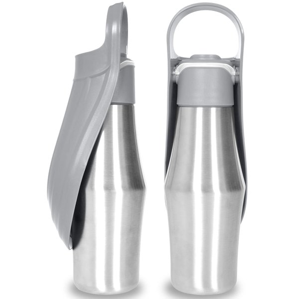 Dog Water Bottle, Portable Dog Water Bottle Dispenser - 27 OZ Stainless Steel Leak-Proof Water Bottle for Dogs On The Go, Perfect for Travel, Walking, Hiking and Outdoor Activities (Gray)