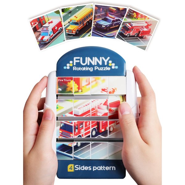 Fullware 16-Piece Rotating Puzzles for Kids 4-6, Toddlers Puzzles 3-4, Road Trip, Airplane Activities Game, Travel Toys - Brain Teaser, Fine Motor Skills - Birthday Gifts Boys Girls - Special Vehicle