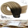 Moresoo Seamless Clip in Hair Extensions Human Hair Balayage Real Hair Clip in Extensions Ombre Brown to Light Brown with Golden Blonde Seamless Hair Extensions Clip in Human Hair 22inch 7pcs 120g