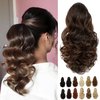 Cephermer Ponytail Extension, 15 Inch Drawstring Ponytail, Dark Brown Mix Light Auburn Wavy Clip in Pony Tails Hair Extensions Natural Looking Synthetic Hairpiece for Women Daily Use party