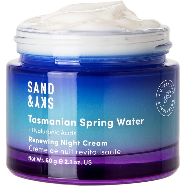 Sand & Sky Tasmanian Spring Water Renewing Night Cream - Deep Hydration, Moisture Retention, Skin Renewal | 3-type Hyaluronic Acid, Glycoproteins, and Antioxidants.