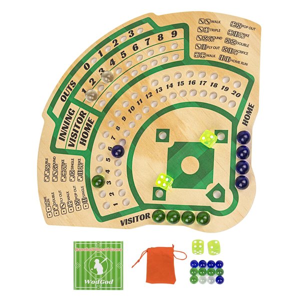 Baseball Board Game,Baseball Dice Board Game,Solid Wood,12 Colourful Beads and Dice,Manual Included,Portable,Perfect for Home Party,Family Night and Road Trip (Sector)