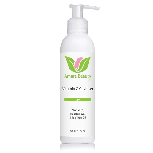 Amara Beauty Facial Cleanser with 15% Vitamin C, Aloe Vera, Rosehip Oil & Tea Tree Oil, 6 fl. oz.