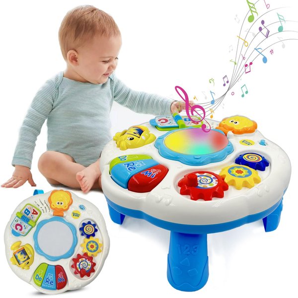 Baby Toys 6-12 Months, Baby Activity Table Center, Musical Toys for Infant Toddler 0 3 6 9 12 18 Months, Boy Girl Toys for 1 2 3 Year Old（White）