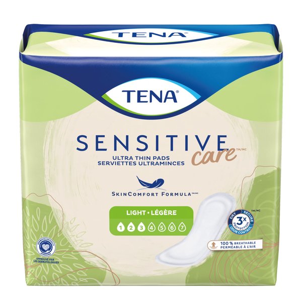 Tena Sensitive Ultra Thin Light Incontinence/Bladder Control Pads for Women, Regular Length, 30 Count