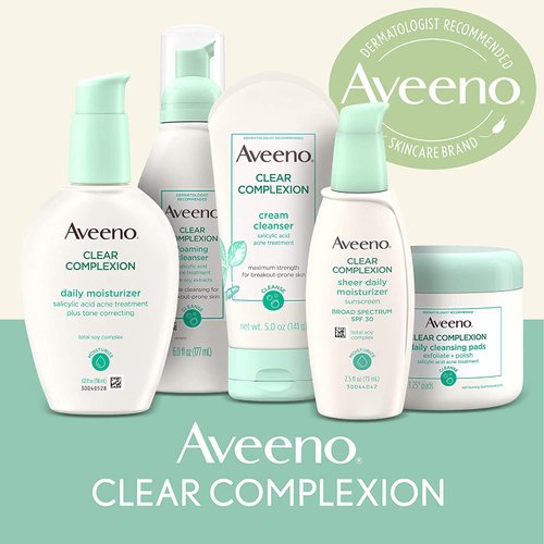 Aveeno Clear Complexion Foaming Oil-Free Facial Cleanser with Soy Extract & 0.5% Salicylic Acid, Acne Treatment Face Wash for Acne-Prone Skin, Sulfate-Free & Hypoallergenic, 6 fl. oz