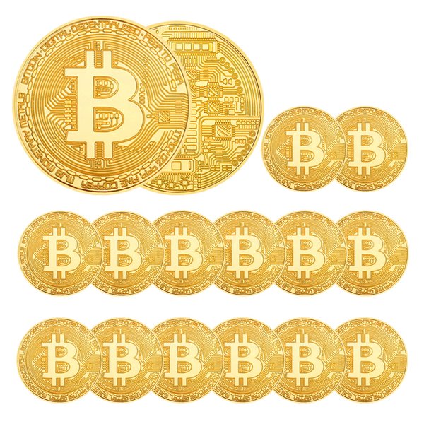 Cosbur 15Pcs Bitcoin Coin, Bitcoin Commemorative Coin, Blockchain Cryptocurrency, Collectible Coin with Protective Case, Gold Bitcoin Tokens, Home and Office Decoration (Gold)
