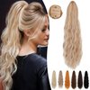 Fanguilar Ponytail Extension 24 Inch Long Curly Wavy Drawstring Ponytail Extension Synthetic Hair Extensions Ponytail for Women Daily Use Ash Blone Mix White