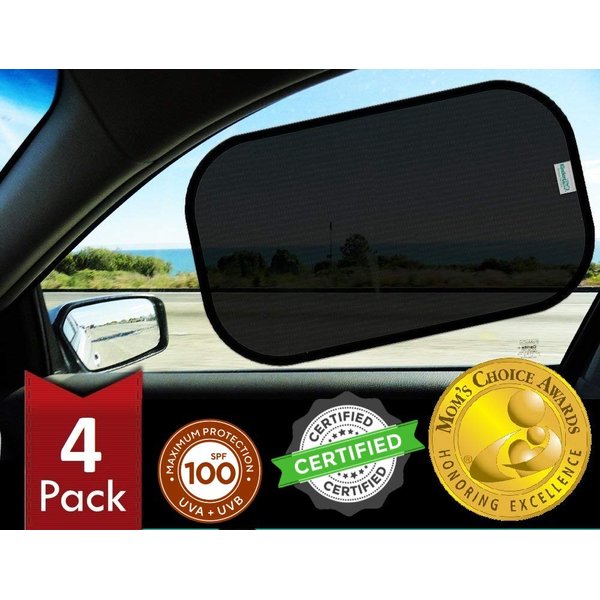 kinder Fluff Car Window Shade (4Pack)-The Only Certified Car Window Sun Shade for Baby Proven to Block 99.95% UVR - Mom's Choice Gold Award - Car Seat Sun Protection - Standard