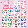 Partywind 10 Sheets Butterfly Temporary Tattoos for Kids Girls Women, Butterfly Fake Tattoo Stickers for Party Supplies Favors, Waterproof Butterfly Tattoos for Body Art Accessories