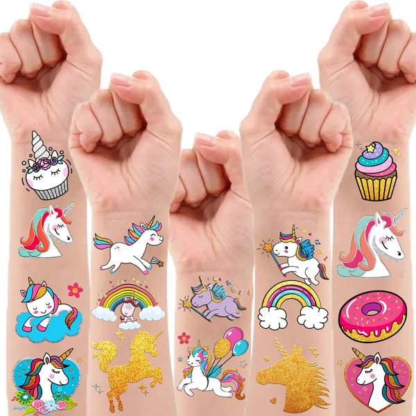 Partywind 30 Styles Metallic Glitter Temporary Tattoos for Kids, Birthday Party Supplies Decorations for Girls, Party Favors Games, Fake Tattoos Stickers Accessories