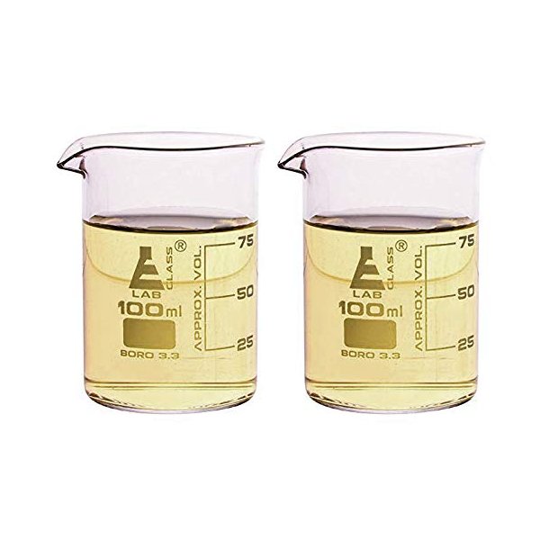 2PK Griffin Beaker Shot Glasses, 3.3oz (100ml) - Scientific Laboratory Quality Borosilicate 3.3 Glass - Double Shot - Eisco Labs