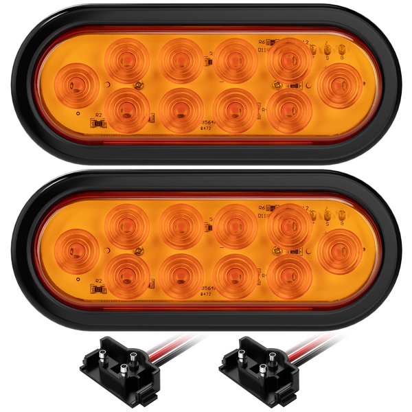 NBXPOW 2 PCS 6 Inch LED Trailer Light, Stop Turn Tail Lights with Grommet and Plug, Side Clearance Marker Lamps Sealed Flush - Oval Amber