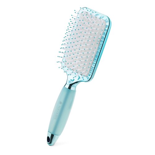 Navaris Paddle Brush with Gel Handle - Detangling Hairbrush for All Hair Types - Color Design Brush with Soft Comfort Handle - Metallic Blue and White