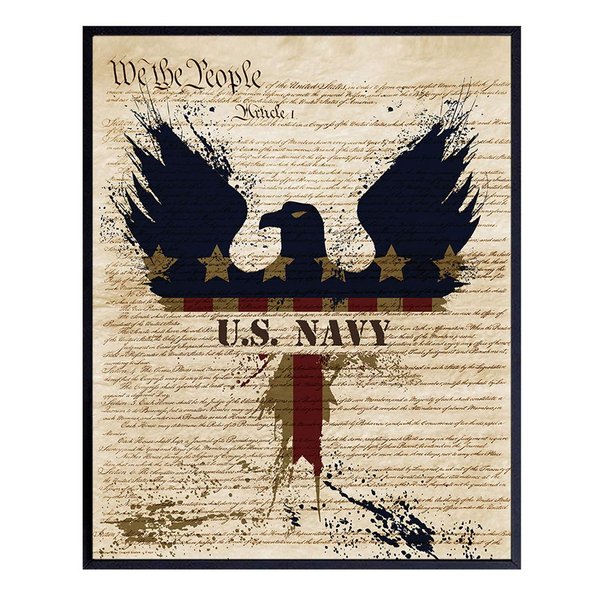 Patriotic US Navy Art Poster - 8x10 Wall Decor - American Eagle Home Decoration Print for Living Room, Bedroom, Office - Gift for U.S. Military Servicemen, Servicewomen, Veteran, Vet - Unframed Print