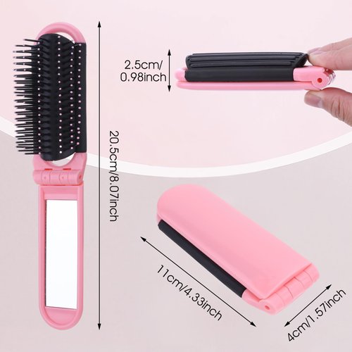 Travel Hair Brush with Mirror, 2 PCS Folding Comb Hair Massage Comb Compact Hair Brush Mini Hair Brush for Purse Small Wet Hair Brush for Women Men