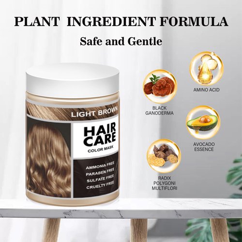 Joyful Young Semi Permanent Hair Color Mask, Hair Coloring Depositing Conditioner, Vegan Magic Hair Dye Conditioner, Colors Hair in Minutes Long Lasting Ammonia FREE, Cover Gray 300ml (LIGHT BROWN)