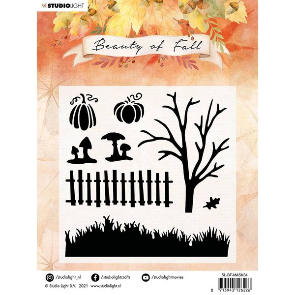 Studio Light Beauty Of Fall Stencil 6"X6"-NR. 34, Falling Leaves