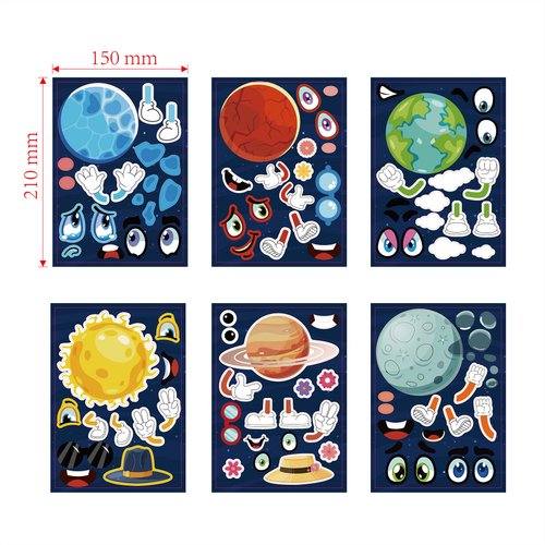 24 Pieces Make Your Own Planet Stickers Make A Face Stickers for Kids Toddlers with Planets Solar System DIY Craft Stickers Kids Party Favor Supplies Crafts