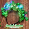Yean St Patrick Day Shamrock Headband Light Up Ball Green Bow Headdress Holiday Party Hair Band Costume Accessories for Women and Girl