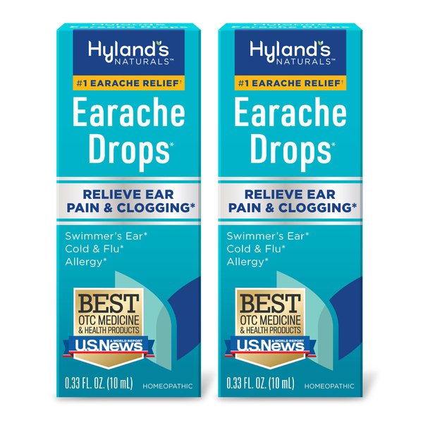 Hyland's Earache Drops, Natural Relief of Swimmer's Ear, Cold & Flu, Allergy Symptoms - Ages 4 & up: (2 Pack)