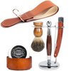 Men Straight Shaving Razor Badger Hair Brush Stand Holder Leather Strop Soap Bowl