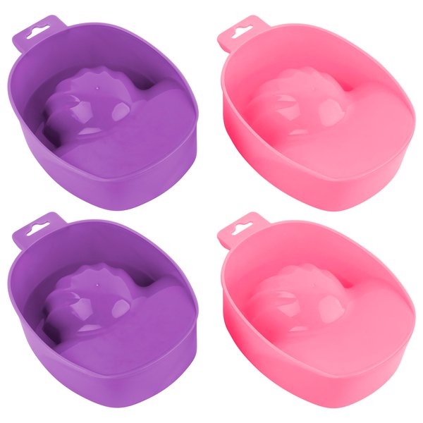 AUEAR, Manicure Bowls Nail Soaking Bowl Tray Hands Nail Art Polishing Remover Treatment SPA Tool (Purple & Pink, 4-Pack)