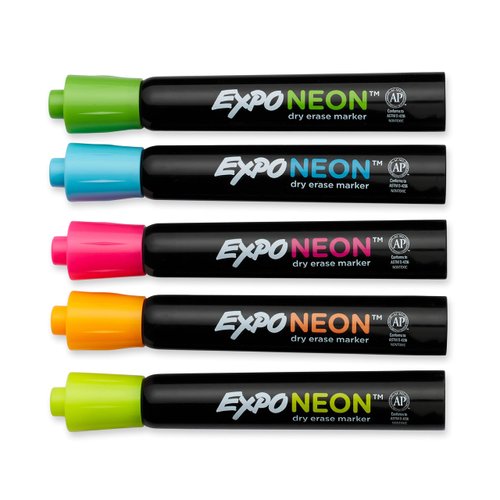 EXPO Neon Dry Erase Markers, Bullet Tip, Assorted Colors, 5 Count