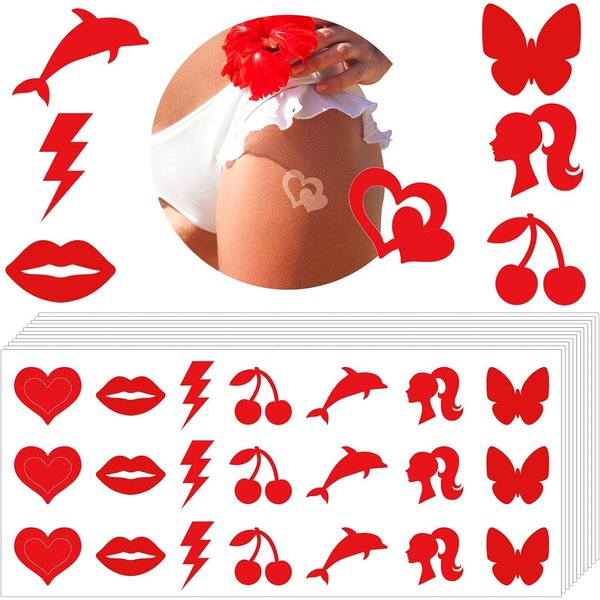 Tanning Stickers Self Adhesive Sunbathing Tattoo Body Sticker for Indoor Tanning Beds Heart Butterfly Lips Shaped (420)
